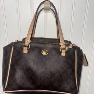 Coach Brown Signature Satchel with Tan Trim